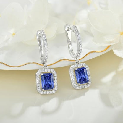Women's Solitaire Dangle Drop Earrings 925 Sterling Silver Pure Square Huggie Earrings Hoop Dangle Drop Earrings Jewelry Gift - color: 12-tanzanite-Dec