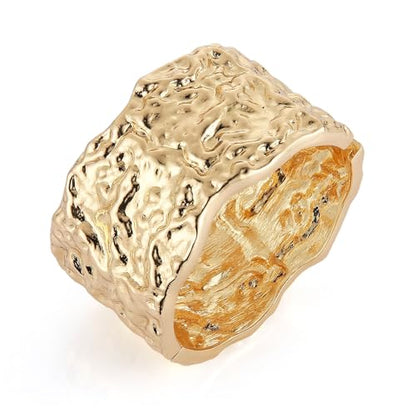 HZMAN Chunky Gold Cuff Bracelets for Women Thick Wide Bangle Bracelet Hammered Open Hinge Wrist Cuff Bracelet Jewelry Gift - color: 12.Meteorite Shaped Gold 7In