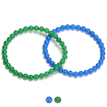 2PCS Agate Bracelet for Women Men Natural Round Beaded Agates Stone Healing Stretch Bracelets Elastic Handmade Polished Gemstone Beads Bracelet - color: Blue+Green, size: 6mm Beads