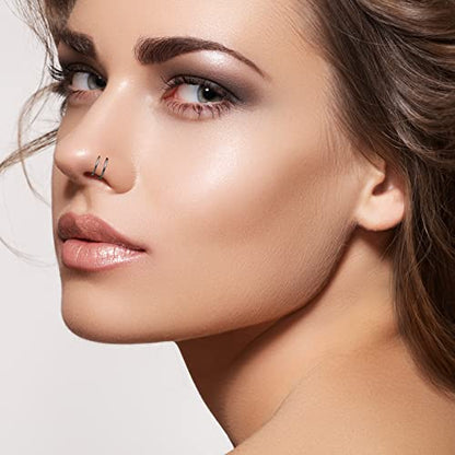 20G Double Nose Ring Hoop for Single Piercing - 2-36 Pcs Jewelry for Women - color: BLACK,SILVER