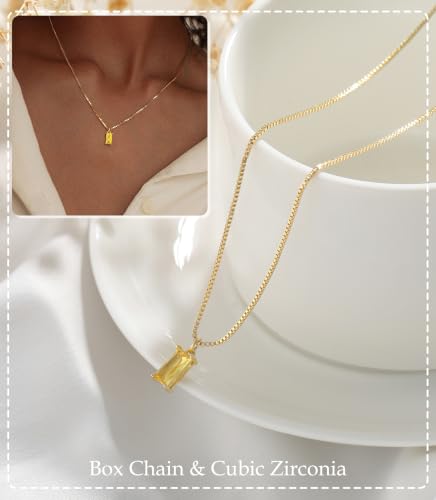 FUNEIA Diamond Necklaces for Women 14K Gold Plated Emerald Birthstone Necklace for Women Mothers Dainty Gold Necklace Blue Green Cubic Zirconia Pendant Necklace Birthday Gifts for Women Jewelry - color: 11. November(Citrine)