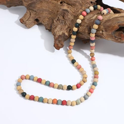 COLORFUL BLING 8MM Natural Wood Bead Necklace Africa Wooden Chain Statement Unisex Chunky Strand Necklaces Hip Hop Jewelry - color: mix