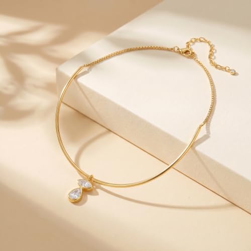 14K Gold Plated Collar Choker Necklace for Women Charm Jewelry | Trendy Dainty Statement Fashion Cubic Zirconia Pendant Necklace - color: 92A