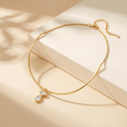 14K Gold Plated Collar Choker Necklace for Women Charm Jewelry | Trendy Dainty Statement Fashion Cubic Zirconia Pendant Necklace - color: 92A