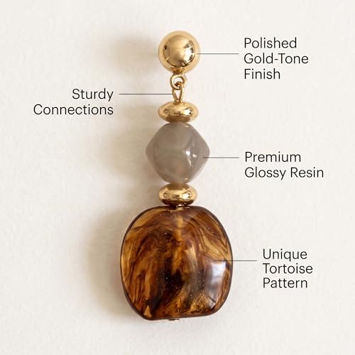 Gold Dangle Earrings for Women Boho Style, Hypoallergenic Trendy Resin Earrings - color: Resin Brown