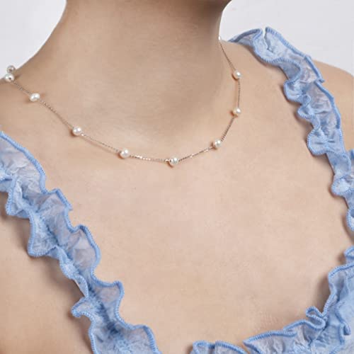 925 Sterling Silver Dainty Freshwater Cultured Pearl Choker Necklace White Genuine Real Pearl Charm Necklaces Jewelry Gifts for Her - color: Satellite Pearl-Silver 4.5-5.5mm