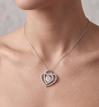 Double Heart Pendant Necklace (Women's Style), 2-Carat Moissanite Heart-Shaped Necklace, 18K white gold plating moissanite pendant Anniversary Birthday Gifts for Women, Jewelry Gift for Her Wife Girlfriend - size: 2-Carat white gold