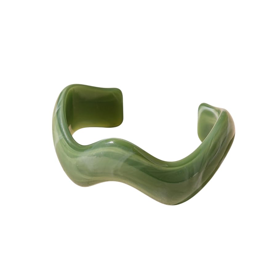 Creative Wave-shaped Opening Cuff Bracelets Statement Colorful Geometric Chunky Bangle Bracelets Acrylic Resin Irregular Wristbands for Beach Vacation Jewelry - color: Green