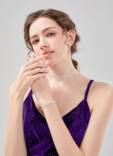 GZWHD Wedding Jewelry Sets for Bride Bridesmaid Women Cubic Zirconia Necklace Earrings Bracelet Set Gift for Mother Friend Wife Daughter Sister Party Prom Jewelry - color: Necklace D-3mm