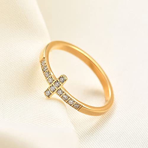 2mm 5mm Tainless Steel Cubic Zirconia Wedding Band Rings For Women,Stackable No Tarnish Fashion Cross Rings Size 4-10 - color: Cross-gold