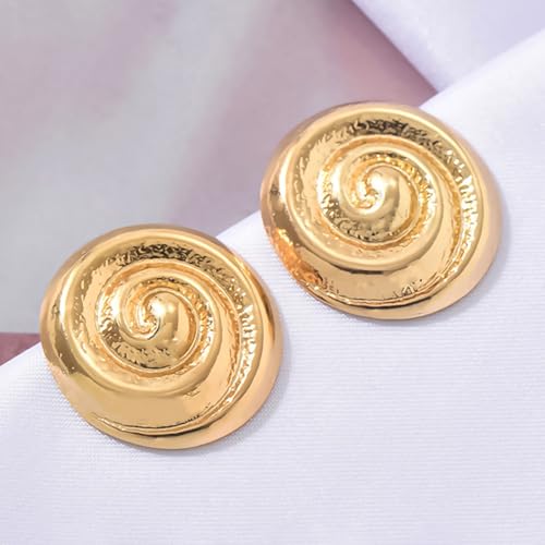 REELMAR Chunky Geometric Clip On Earrings for Women Trendy Gold-Plated Thick Hammered Rectangle Dupes Earrings Minimalist Statement Earrings No Piercing Clips - color: Gold-Circle