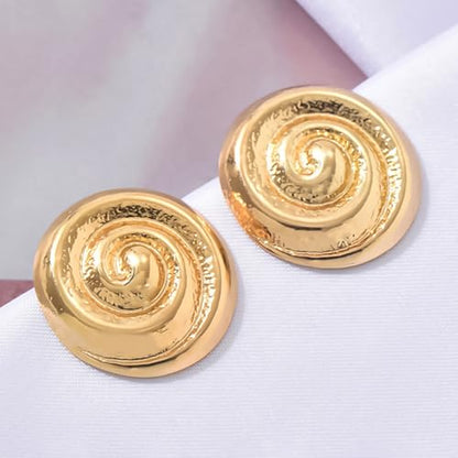 REELMAR Chunky Geometric Clip On Earrings for Women Trendy Gold-Plated Thick Hammered Rectangle Dupes Earrings Minimalist Statement Earrings No Piercing Clips - color: Gold-Circle