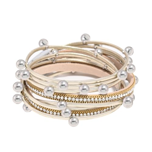 VIBILIA Boho Leather Wrap Bracelets for Women Multi-Layer Bracelets | With Strong Clasp Jewelry for Women - color: 07-Beads-Khaki