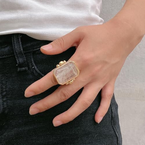 OIDIMS Natural Stone Cocktail Ring for Women Charms Gemstone Dainty Gold-Tone-Tone Band Wedding Engagement Statement Rings Comfort Fit Jewelry for Her Girlfriend Size 8