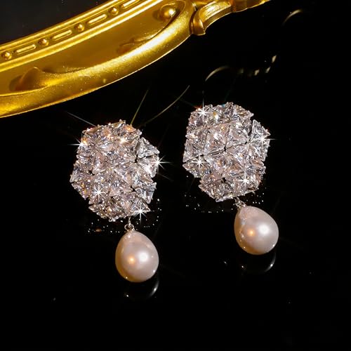 Rhinestone Earrings Dangling for Women Sparkly Silver Dangle Earrings Girls Long Chandelier Earrings Tassel Lightweight Ear Studs Cubic Zirconia (KE001S-W) - color: Dangle YXE064S