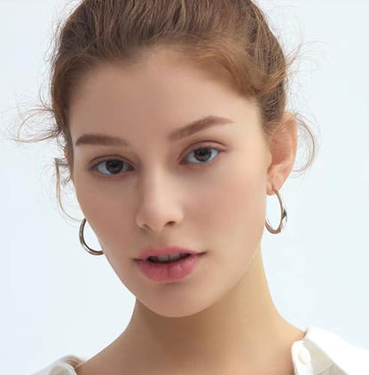 14K Gold Plated Hoop Earrings for Women, 925 Sterling Silver Hypoallergenic Post Hoops 30/40/50mm,Thick Infinity Hoops Small Trendy Chunky Earrings - color: silver, size: 50mm