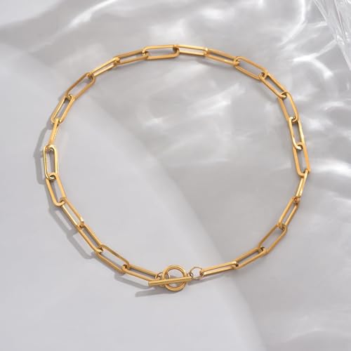 18K Gold Plated Chunky Chain Necklace for Women Dainty Cuban Paperclip Chain Toggle Bar Clasp Necklace Thick Trendy Layering Gold Chain Link Stainless Steel Jewelry - style: Toggle Paperclip-Gold