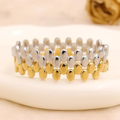 Chunky Gold Silver Bangle Bracelet for Women | Trendy, Minimalist, Oval Beads, Non Tarnish, Adjustable Bracelets, Prom, Party Jewelry Gift - color: Silver