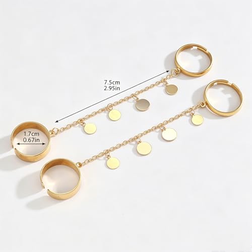 Chain Ring for Women Chunky Dangle Ring Two Finger Rings Crystal Statement Open Adjustable Finger Chain Rings Fashion Jewelry Accessories - color: gold