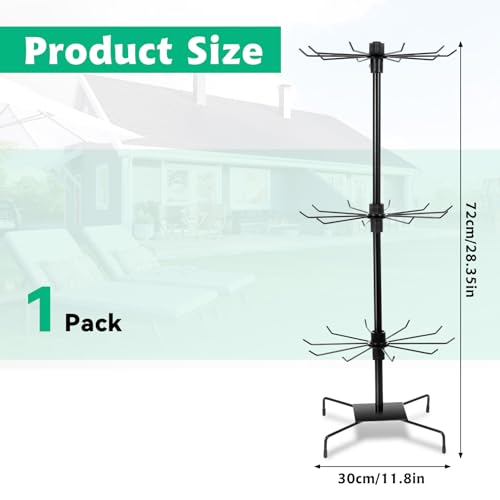 Lemecima 1Pc Rotating Display Stand Jewelry Display Rack with Hooks Metal Earrings Display Stands for Selling Necklace (Black, 3 Tires)