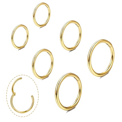 Small Gold Hoop Earrings, Lightweight 14K Gold Plated Huggie Hoop Earrings for Cartilage Helix Tragus, Hypoallergenic Earrings for Women Men, Tiny Thin Hoops Surgical Steel Endless Hoops Earrings 6-10 mm - color: 6/8/10mm Hoop Gold-16g