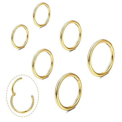 Small Gold Hoop Earrings, Lightweight 14K Gold Plated Huggie Hoop Earrings for Cartilage Helix Tragus, Hypoallergenic Earrings for Women Men, Tiny Thin Hoops Surgical Steel Endless Hoops Earrings 6-10 mm - color: 6/8/10mm Hoop Gold-18g