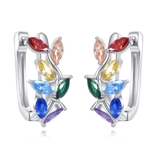 Blue Evil Eye/Celtic/Owl/Moonstone/Paw Print/Cubic Zirconia Hoop Earrings for Women 925 Sterling Silver Women Earrings Jewelry - style: Leaf