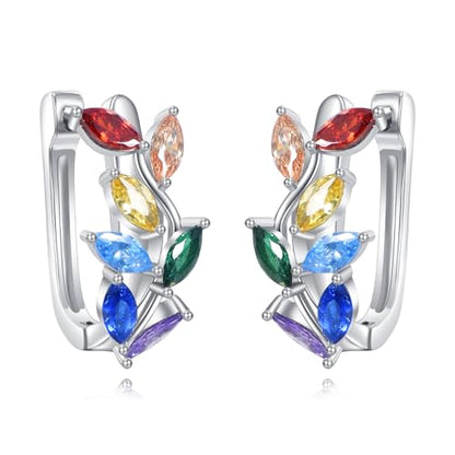 Blue Evil Eye/Celtic/Owl/Moonstone/Paw Print/Cubic Zirconia Hoop Earrings for Women 925 Sterling Silver Women Earrings Jewelry - style: Leaf