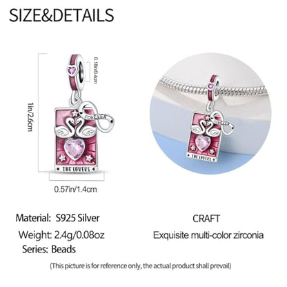 KUNSIR Charms Beads fits Pandora Charm bracelets for Woman 925 Sterling Silver Dangle Pendant Bead Jewelry Beads Gifts Happy Birthday Charms for Women Bracelet&Necklace - style: Tarot Lovers Pendant