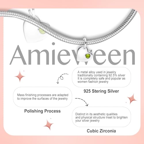 Birthstone Charm, Heart Charm Pendant Dangle with CZ, for Anniversary Birthday Mothers Valentines Day Christmas Graduation, for Yourself Family Mom Friend Girlfriend Sister Grandma - style: Aug.