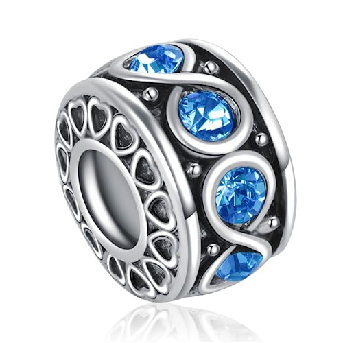 LSxAB Sparkling Initial Letter Charm Compatible with Pandora Charms Bracelets for Women A-Z Pendant Jewelry - style: Blue Aquamarine - Mar. Birthstone