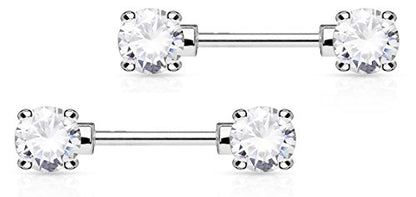 Forbidden Body Jewelry 14g 1/2 Inch (12mm) Surgical Steel & Gold Plated CZ Crystal Front Facing Gemmed Nipple Ring Barbell Set - style: Clear
