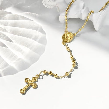 HAXIYA Gold Pearl Y-Shaped Necklace for Women Layered Lariat Long Pendant | 14K Gold Plated/Sterling Silver Dainty Drop Chain Layered Pearl/Beaded Necklaces Simple Gold Jewelry for Women - color: Rosary - Gold