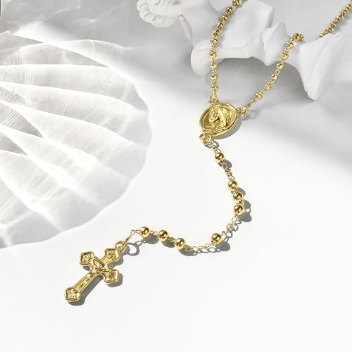 HAXIYA Gold Pearl Y-Shaped Necklace for Women Layered Lariat Long Pendant | 14K Gold Plated/Sterling Silver Dainty Drop Chain Layered Pearl/Beaded Necklaces Simple Gold Jewelry for Women - color: Rosary - Gold