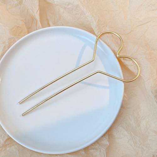 Retro Hair Pins, U-Shaped Hair Sticks, Heart Styling Hair Forks - Simple Metal Heart and Star Design Hairpins for Women and Girls 2Pack