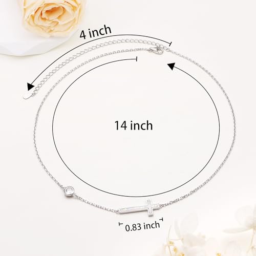 Yearace Choker Necklaces for Women S925 Sterling Silver Sideways Cross/Butterfly/Handcuffs/Infinity Interlocking/Chakra Choker Necklace Dainty Sideways Cross Necklace Jewelry Gift - style: Opal Cross 14+4"