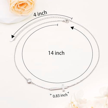 Yearace Choker Necklaces for Women S925 Sterling Silver Sideways Cross/Butterfly/Handcuffs/Infinity Interlocking/Chakra Choker Necklace Dainty Sideways Cross Necklace Jewelry Gift - style: Opal Cross 14+4"