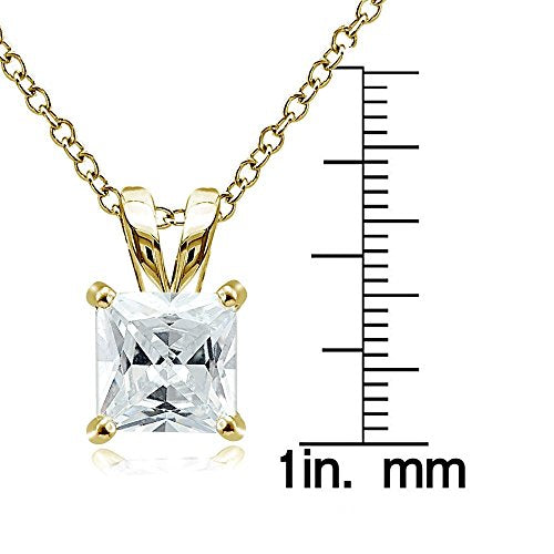 Hoops & Loops Sterling Silver, Yellow Gold Flash or Rose Gold Flash CZ Cubic Zirconia Square Solitaire Pendant Necklace - style: 8mm-Yellow Flash Silver