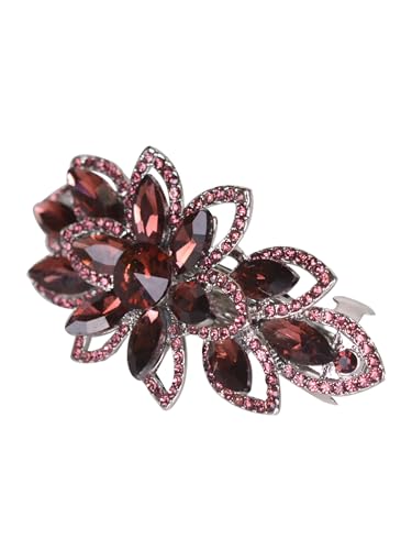 Floral Rhinestone Hairpin Luxury Crystal Flower Hair Barrette Clip (Red-Purple) - color: Red-Purple