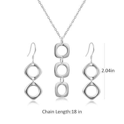 3 Circles Silver Hoop Earrings Necklace Set for Women Geometric Jewelry Set | 925 Silver Hypoallergenic Small Hoop Circle Geometry Textured Finish Minimalist Style Comfortable Wear - style: 3 Hoop