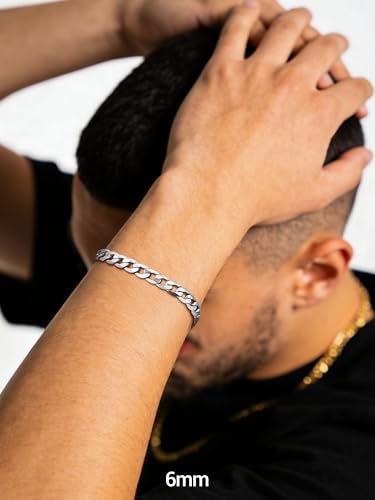 PROSTEEL Bracelets for Men, Figaro/Cuban Mens Bracelet, Silver/Gold/Black | 6/9/13mm Width, 7.5/8.3/9" Length, Stainless Steel Mens Bracelet, Durable & Non Tarnish, Chunky Jewelry with Gift Box - style: E 6mm-Cuban-Silver