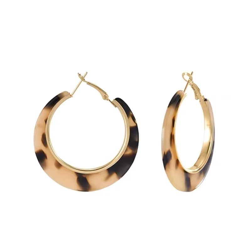 Vintage Leopard Print Large Round Hoop Earrings for Women Sterling Silver Post Exaggerated Geometric Dangle Drop Statement Resin Circle Huggie Birthday Valentines Boho Fashion Jewelry Gifts for Her