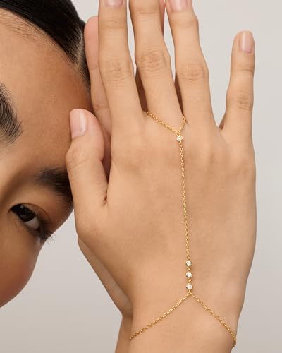 PAVOI Hand Chain Bracelet for Women, 14K Gold Plated Adjustable Ring Chain | Hand Chain Bracelet, Ring Bracelet Hand Chain, Arm & Body Jewelry - style: Station