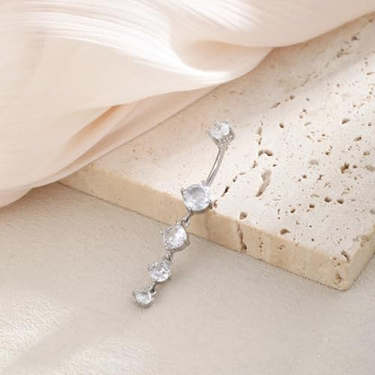 Clicker Belly Button Rings for Women Dangle Belly Rings Cute CZ Opal Reverse Navel Rings Body Piercing Jewelry for Women 14G Silver Gold Tone - style: B: Dangle CZ