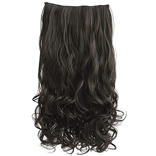 REECHO 16" 1-Pack 3/4 Full Head Curly Wavy Clips in on Synthetic Hair Extensions HE008 Hairpieces for Women 5 Clips 3.9 Oz per Piece - Black Brown - color: Black Brown, size: 16 Inch (Pack of 1)