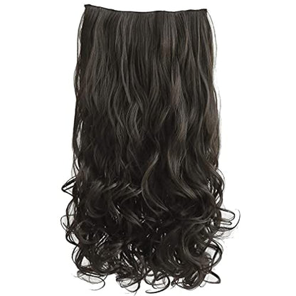 REECHO 18" 1-Pack 3/4 Full Head Curly Wavy Clips in on Synthetic Hair Extensions HE008 Hairpieces for Women 5 Clips 4.0 Oz per Piece - Black Brown - color: Black Brown, size: 18 Inch (Pack of 1)