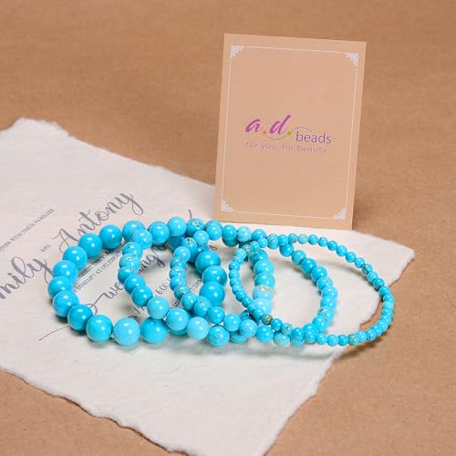 AD Beads Handmade Gemstone Stretch Elastic Bracelet Crystal Healing Reiki Nature's Beauty and Spiritual Essence Unisex (10mm, Blue Turquoise (Great Wisdom)) - color: Blue Turquoise (Great Wisdom), size: 10mm