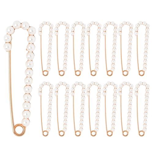 Faux Pearl Safety Pins, 10pcs 2.95inch Sweater Shawl Clip Brooch Pins for Women Clothing Dress Pants Skirt Waist Pants Extender Dressing Accessories (Gold)