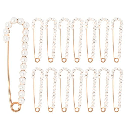 Faux Pearl Safety Pins, 10pcs 2.95inch Sweater Shawl Clip Brooch Pins for Women Clothing Dress Pants Skirt Waist Pants Extender Dressing Accessories (Gold)