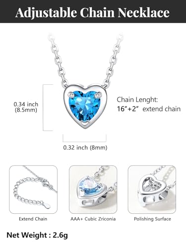 Silvora Heart/Round Birthstone Necklace for Women, Sparkling Crystal Pendant, Dainty Birth Month Jewelry, Adjustable 16"+2" Chain - color: Silver, style: December Heart